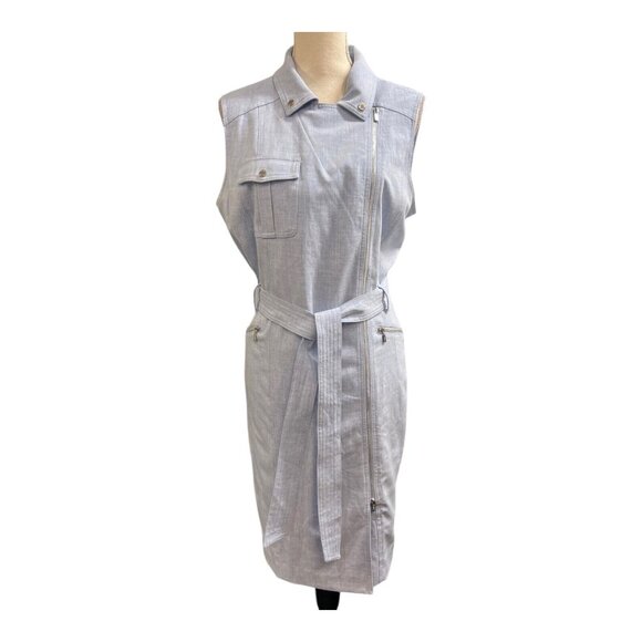 Calvin Klein Dress Womens‎ 14 Blue Chambray Asymmetrical Zip Midi Office Career - Picture 1 of 10